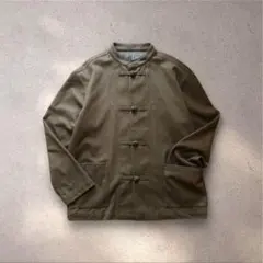 美品 無印良品 ストレッチ起毛結び釦シャツ チャイナボタン ブラウン L-XL