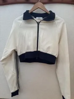 WEGO トラック ダブルジップ アイボリー/ネイビー クロップドジャケット