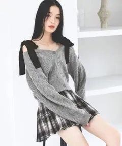 【最終値下げ】Heather 2WAYケーブルリボンカーディガン