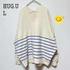 HUG.U コットン　綿　ボーダー Vネック ゆったり L ゆるだぼ