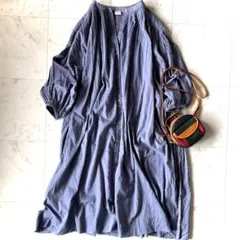 美品 アーバンリサーチ DOORS コットンボイルギャザーワンピース ブルー