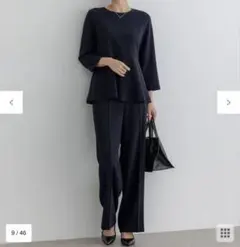 美品23区　ペプラムトップス ワイドパンツ セットアップ ネイビー