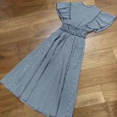 ギンガムチェック フリル袖 ワンピース