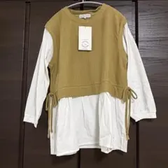 レイヤード風 ニットベスト ブラウス 長袖　マスタード　Mサイズ