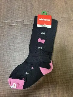 miki HOUSE キッズ靴下 15-17cm 黒/ピンク ニーソックス