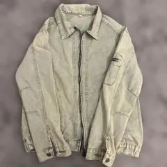 ライトグレー ジップアップデニムジャケット Lサイズ