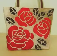 ハンドメイド・ハワイアンキルトバッグ・バラ・ステンドグラスキルト