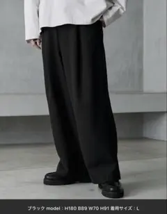 【MONO-MART】TRストレッチ タックワイドスラックスパンツ ブラックXL