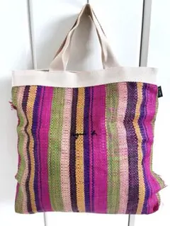 アニエスベー ストライプ ラフィアトートバッグ