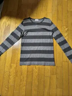 BEAMS ストライプ 長袖Tシャツ グレー/ブラック
