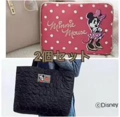 ②ミッキー 2個セット　トラベルポーチ＆キルティングトートバッグ
