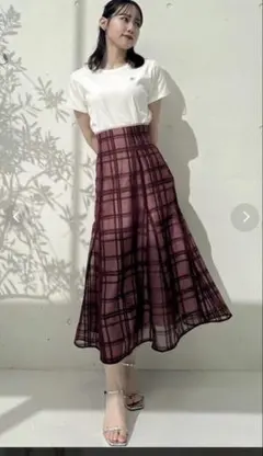 タグ付き新品♡dazzlin シアーチェック セミフレアー スカート レッド M