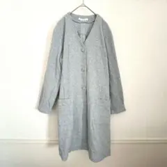 ◆ ロングコート ニット アウター ボタンタイプ 無地 グレー