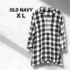 OLD NAVY チェック柄 五分袖シャツ XL ダメージあり