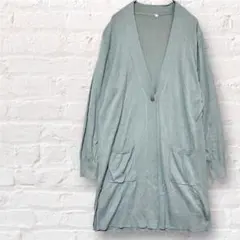 グリーン系 ロングカーディガン M 綿 レーヨン 薄手 羽織り シンプル