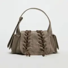 ZARA ブラウン キャンバス レースアップ ハンドバッグ