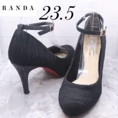 【49】RANDAランダ　パンプス　グリッター　アンクルストラップ　黒　23.5