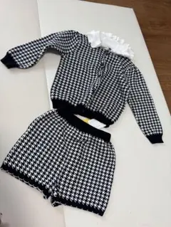 ハウンドトゥース柄 カーディガンとショートパンツセット 冬用 100