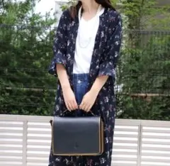 【美品トレンド✨】w closet ネイビー　花柄　ロングカーディガン　シアー