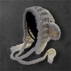 羊耳ボンネット ヘッドドレス バブーシュカ バラクラバ ホワイト ファー