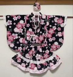 子供浴衣ドレス上下★黒・ピンク花柄★手作り
