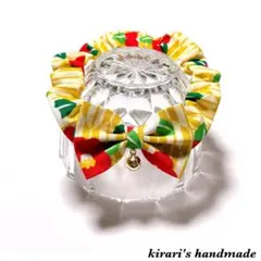 No.188 猫の首輪(椿と矢絣・黄色)サイズ調整可能