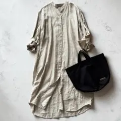 未使用級美品✨無印良品　リネン100 シャツワンピース　バンドカラー