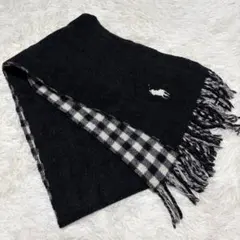 美品✨ ポロ ラルフローレン マフラー ラムウール チェック柄 ブラック