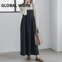 【美品】GLOBAL WORK ジャガードキャミワンピ ロング ブラック
