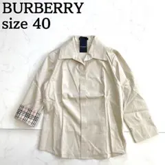 タグ付き新品★BURBERRY7分袖シャツ ロゴ刺繍 ノバチェック ベージュ40