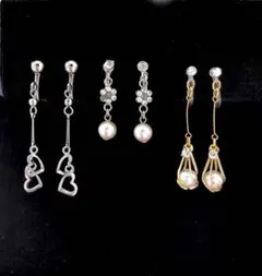 【90%off】イヤリング ノンホールピアス スイング パール ハート 3セット