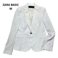 【希少柄】 ZARA BASIC 刺繍ジャケット 白×金ボタン Mサイズ