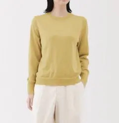 無印良品洗えるウールハイゲージクルーネックセーター　S イエロー