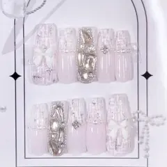 《現品ネイル》 フレンチガーリー ワンホン 韓国ネイル 量産型 スナ系 ちゅるん