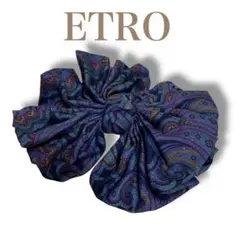 エトロ 良品 ペイズリー柄 髪留め リボン バレッタ ヘアアクセサリー ブルー系
