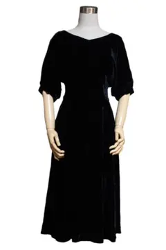 エレガンザeleganzaレーヨンベルベットワンピース ブラックXS 細身kaj