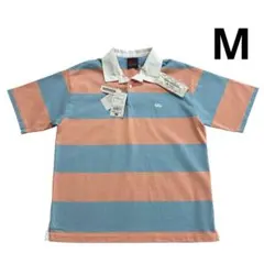 Canterbury 太ピッチ ボーダー ラガーシャツ M 水色 ブルーグレー