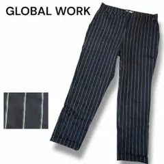 グローバルワーク パンツ テーパード ネイビー M ストライプ 美脚