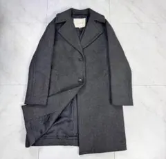 完売色CharcoalGrey ダブルパイルニットロングチェスターコートコート 