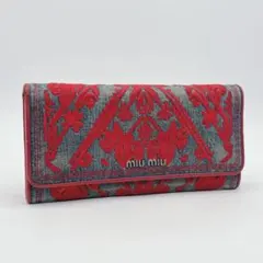 miumiu ミュウミュウ 長財布 デニム 刺繍 花柄 レッドのサムネイル