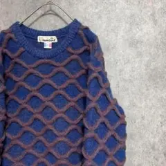 90S vintage 3Dニット　総柄　メンズ　S 古着　個性派　奇抜