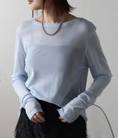 ボンジュールサガン　パワーネットクルーネックプルオーバー　シアー　ライトブルー