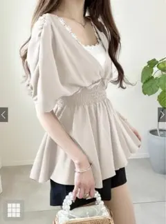 新品 GRL Vネックシャーリングペプラムトップス[fo2122]