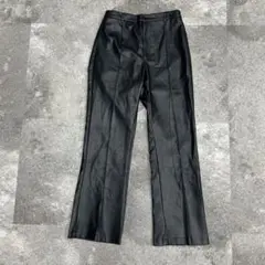 nilway ヴィーガンレザー センタープレスフレアパンツ L ブラック