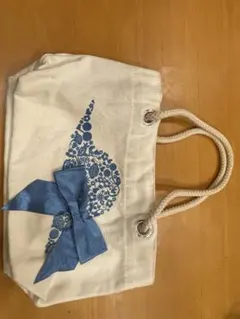 トートバッグ ブルーリボン 花柄 キャンバス