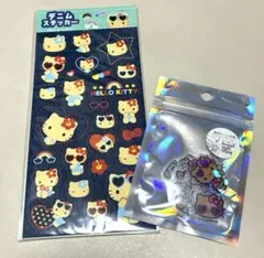 オーロラ　ホログラム　クリアシール　デニムステッカー　日焼けキティ