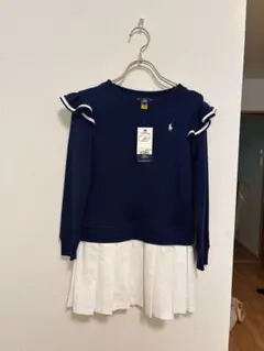 美品】ポロラルフローレン プリーツワンピース 130 ネイビー 長袖 