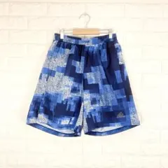 adidas 青 パターン柄 ショートパンツ トレーニングパンツ