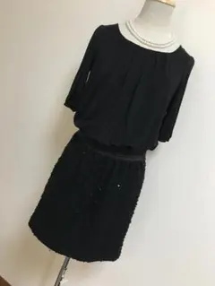 美品★クイーンズコート切替ワンピース★ブラックM★4527