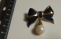 Bijou cascioビジューカシオ リボン型パールのブローチ ビンテージ